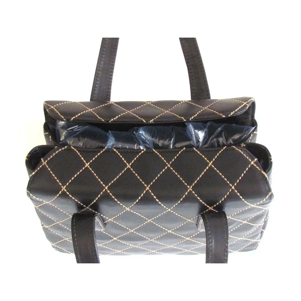 Chanel Wild Stitch Brown Leather Squared Diamond Stitching Top Handle Bag